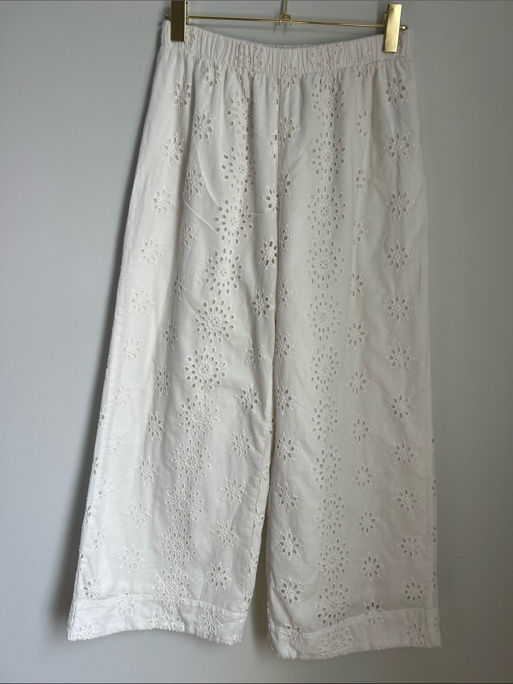 ZSupply | 100% Cotton Off-White Eyelet Wide-Leg Pants #ZP242543S Size M